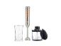 Stabmixer-Set mit Messbecher und Zerkleinerer, Edelstahl-Optik mit Holzapplikationen.
