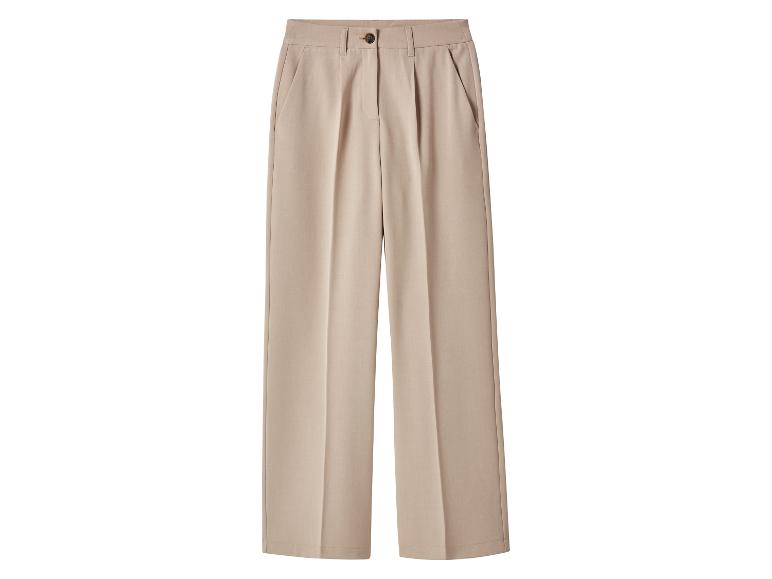 Beige weite Hose mit hohem Bund und Bundfalten.