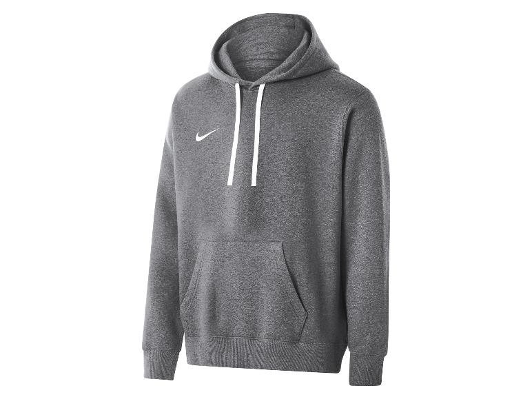 Grauer Kapuzenpullover mit weißen Kordeln und kleinem weißem Logo.
