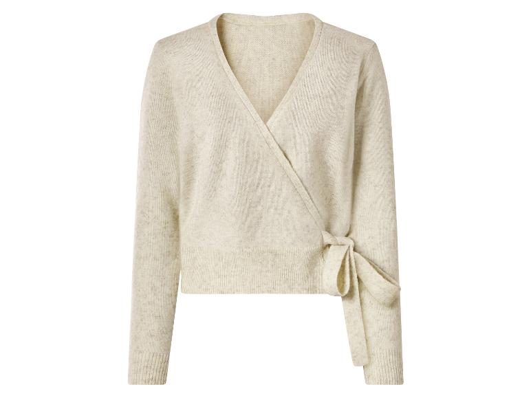 Cremefarbener Strick-Wickelpullover mit seitlicher Bindung