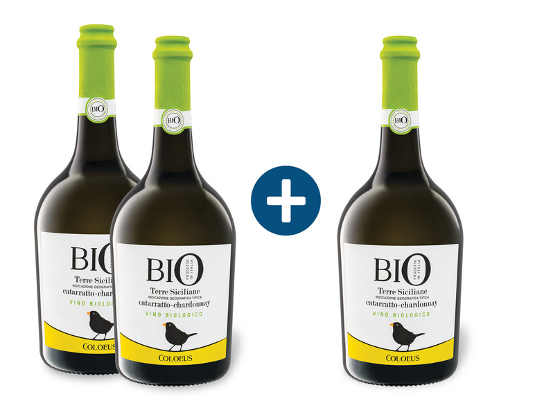 Gehe zu Vollbildansicht: 2+1 Paket Bio Coloeus Catarratto Chardonnay Terre Siciliane IGT, Weißwein - Bild 1