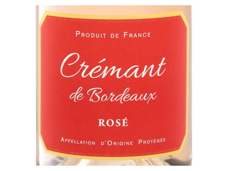 Etikett einer Crémant de Bordeaux Rosé Weinflasche.