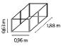 Gewächshausrahmen mit Maßen: 0,63 m (Höhe), 0,96 m (Breite), 1,88 m (Länge).
