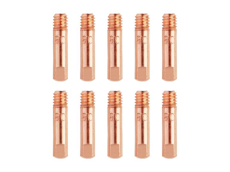 Zwölf kupferne Schweißdüsen mit Gewinde.