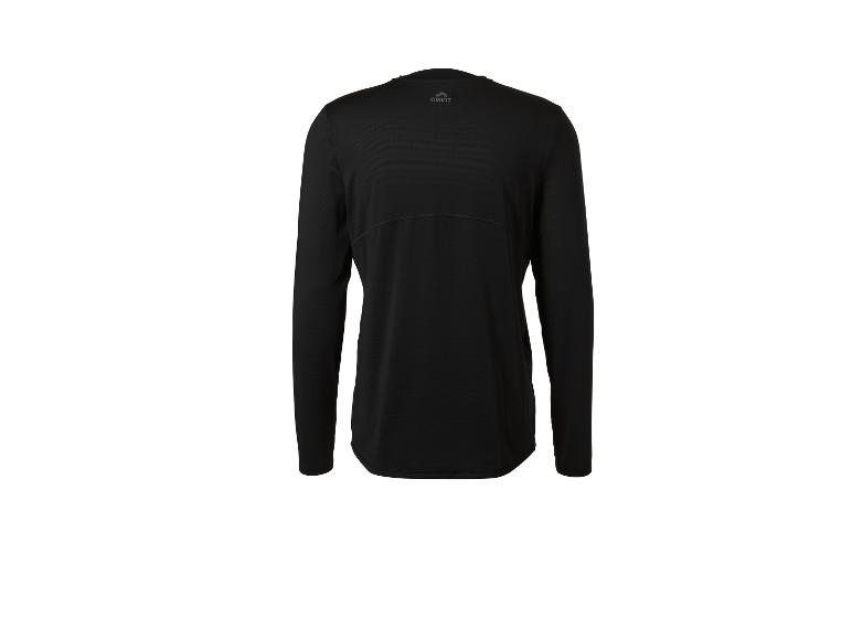 Schwarzes Langarm-Sport-T-Shirt mit Logo im Nacken, Rückansicht.