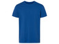 Ein schlichtes blaues T-Shirt mit kurzen Ärmeln.