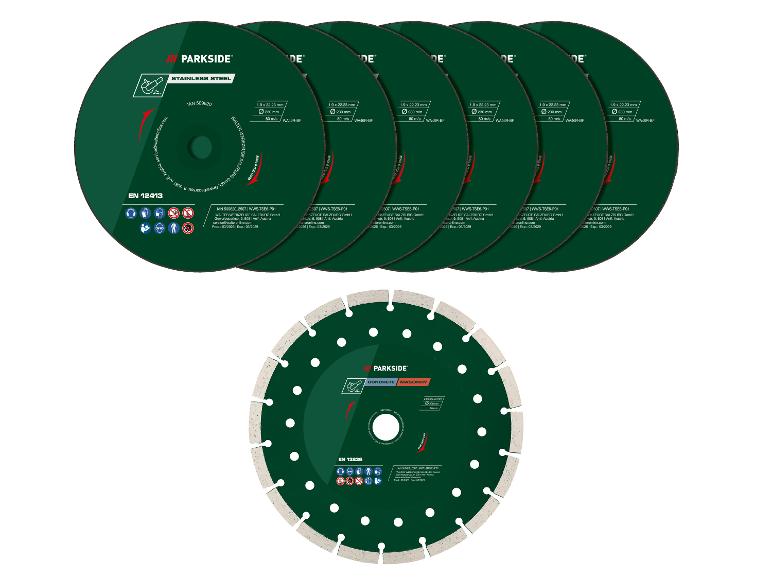 Set aus Trennscheiben für Edelstahl und Diamantscheibe für Beton/Mauerwerk.