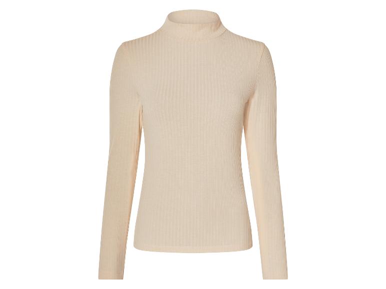 Beige geripptes Longsleeve mit Rollkragen.