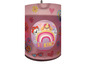 Eine rosa Lampe mit Paw Patrol-Figuren und einem Regenbogen.