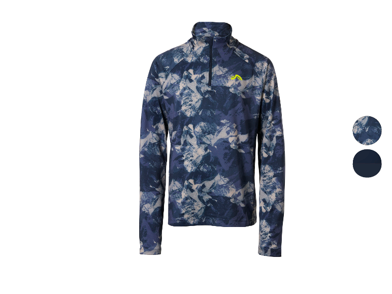 Herren-Sportshirt mit langen Ärmeln und Reißverschluss, blau mit abstraktem Muster