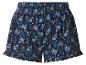 Damen-Pyjamashorts mit blauem Blumenmuster und Rüschen.
