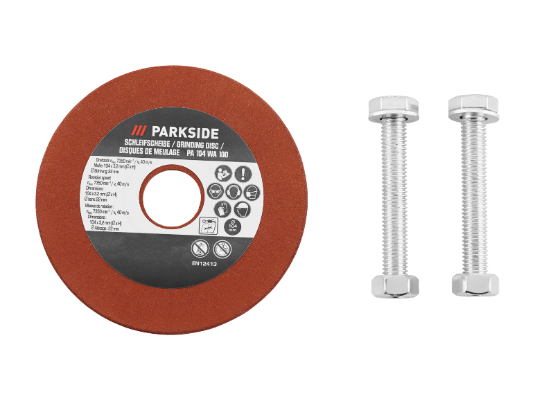 Parkside Schleifscheibe PA 104 WA 100 und zwei Schrauben.
