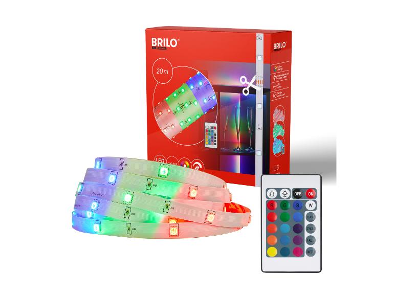 20m RGB LED-Streifen mit Fernbedienung, rote Verpackung mit Produktdetails.
