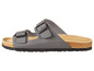 Graue Sandalen mit Schnalle und Korksohle.