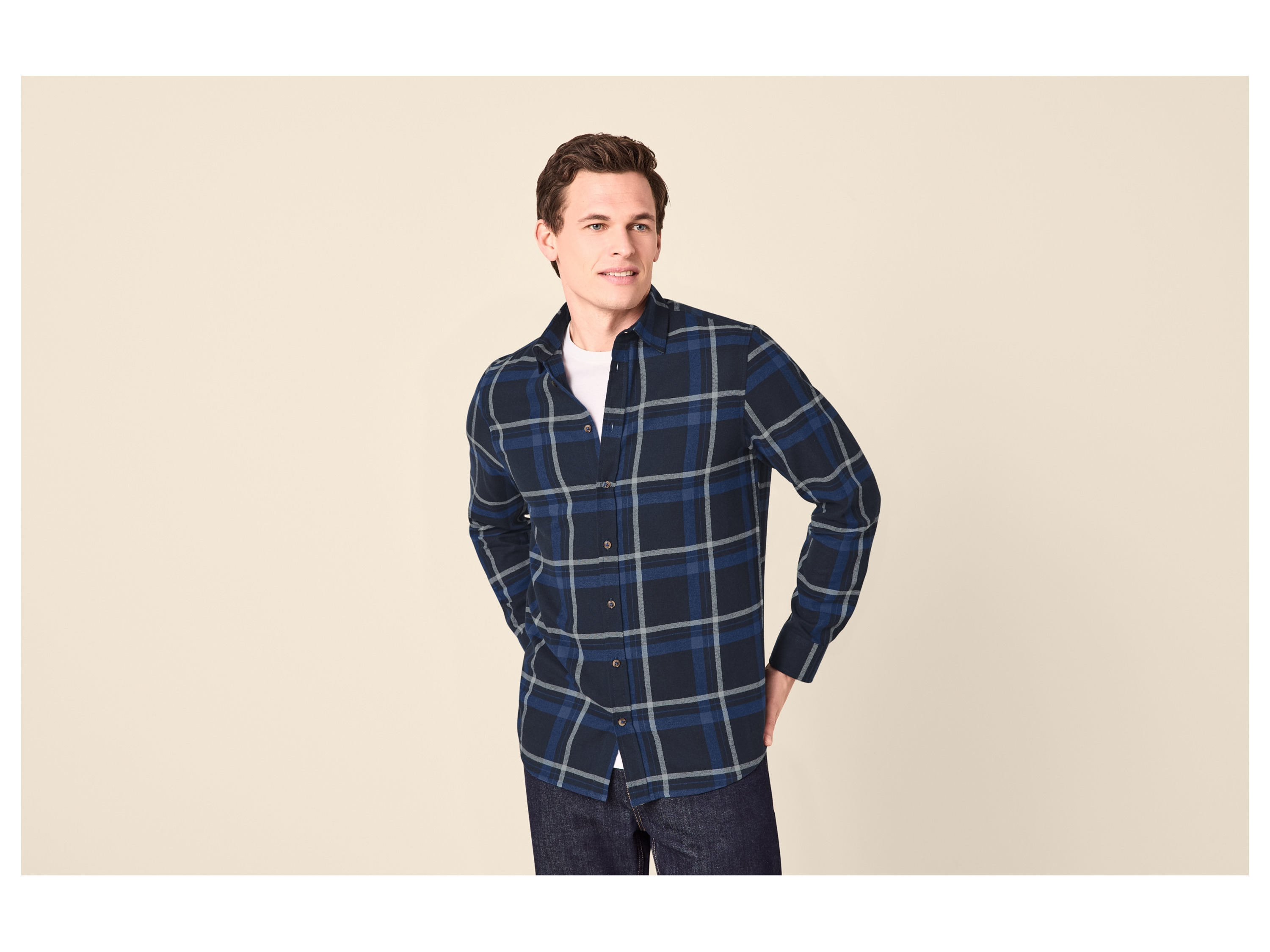 ESMARA MEN Herren Flanell-Freizeithemd (Karo/navy/blau/weiß, XL (43/44)) – Bild 2 von 3