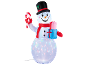Aufblasbarer Weihnachts-Schneemann mit Zuckerstange und Geschenk, von innen beleuchtet.