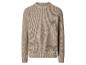 Beiger Strickpullover mit Waffelmuster.