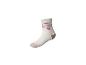 Weißer Socken mit rosa Streifen und Herzmotiv.