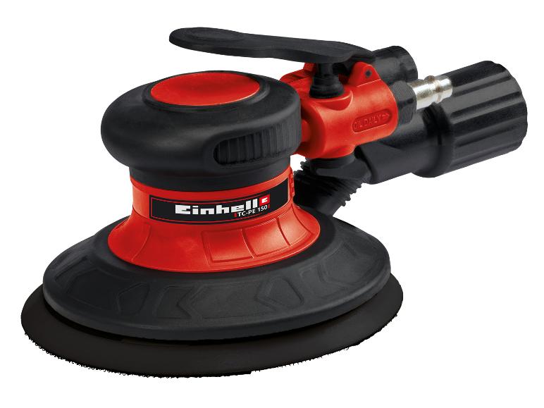 Rot-schwarzer Druckluft-Exzenterschleifer mit den Aufschriften „OIL DAILY“ und „TC-PE 150“.