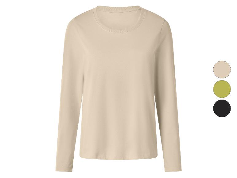 Beiges Langarmshirt mit Farbmustern in Beige, Lindgrün und Schwarz.