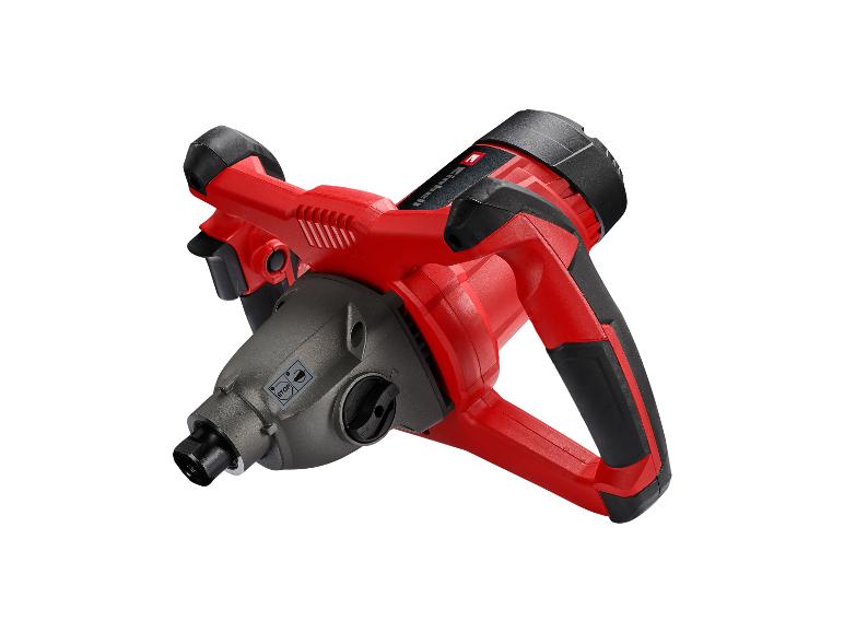 Rotes Elektromischgerät mit schwarzen Griffen und Bedienelementen.