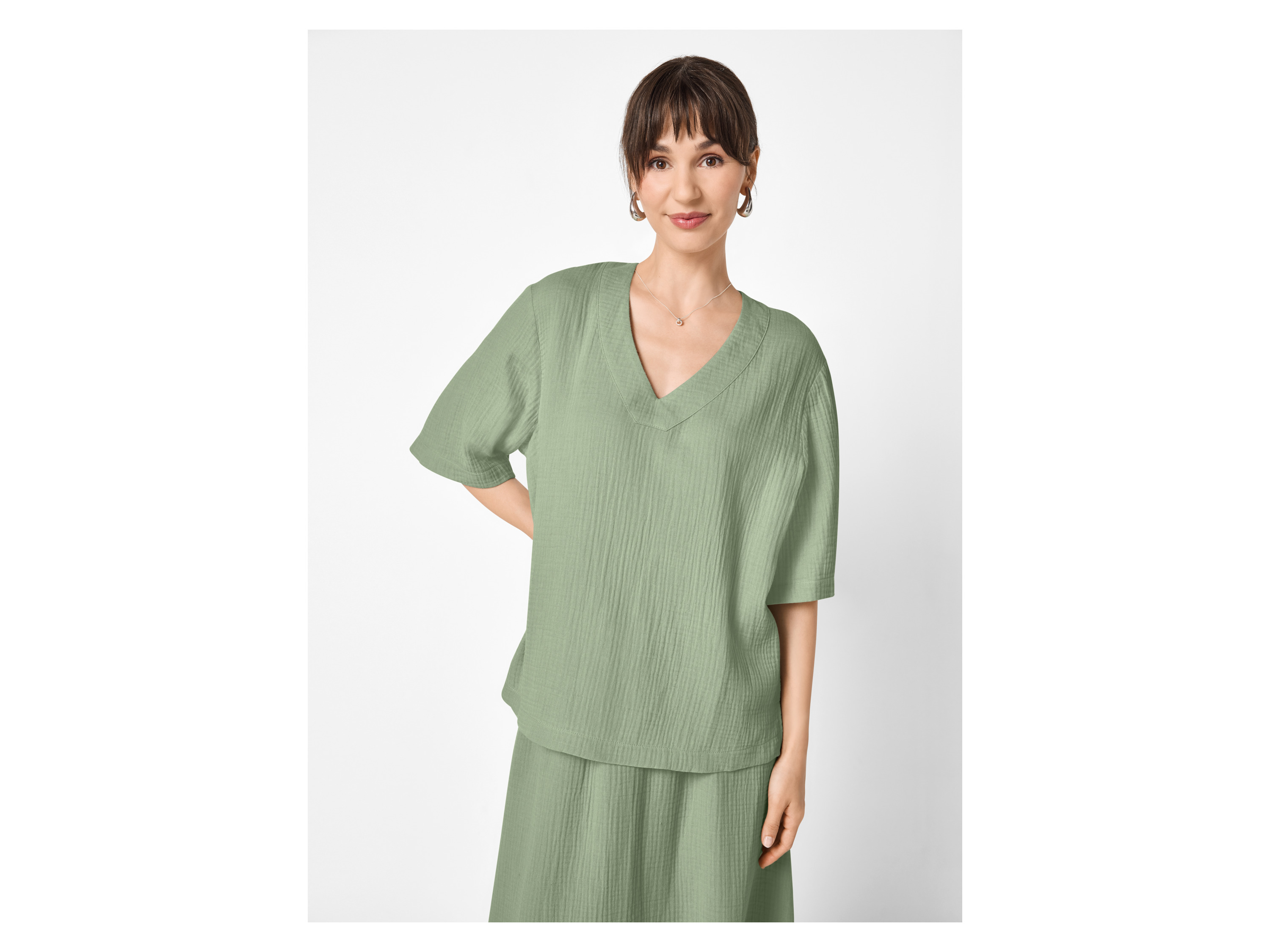 ESMARA® Damen Musselin-Bluse (Grün, XS) – Bild 2 von 4