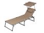 Beige Sonnenliege mit verstellbarer Rückenlehne und Sonnendach.