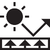 Sonnenschutz-Symbol mit Pfeilen, die Reflexion und Wärme anzeigen.