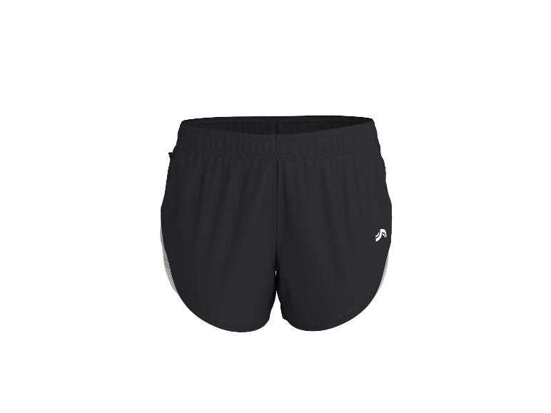 Schwarze Sporthose mit hellgrauen Seitenpartien und weißem Logo
