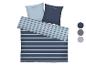 Tom Tailor gestreifte Bettwäschegarnitur mit zwei Kissen in Blau und Hellblau.