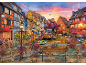 Puzzle mit einer malerischen europäischen Gasse an einem Kanal bei Sonnenuntergang.