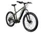 Olivgrünes E-Mountainbike mit weißen und goldenen Akzenten, Vorderansicht.