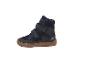 Dunkelblaue Kinder-Winterstiefel mit Klettverschluss und brauner Sohle.