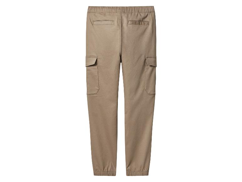 Beige Cargohose mit elastischem Bund und elastischen Bündchen.