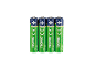 Vier grüne wiederaufladbare Batterien mit der Aufschrift „ENERGY 1000mAh READY TO USE“.