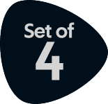 Schwarzes Abzeichen mit grauem Text „Set of 4“.