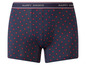 Blaue Boxershorts mit rotem Herzchenmuster von Happy Shorts.