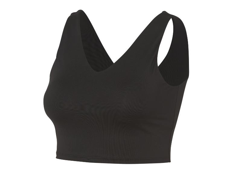 Ein schwarzes ärmelloses Top mit V-Ausschnitt.