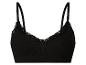 Schwarzer bügelloser Bralette mit Spitzenbesatz.