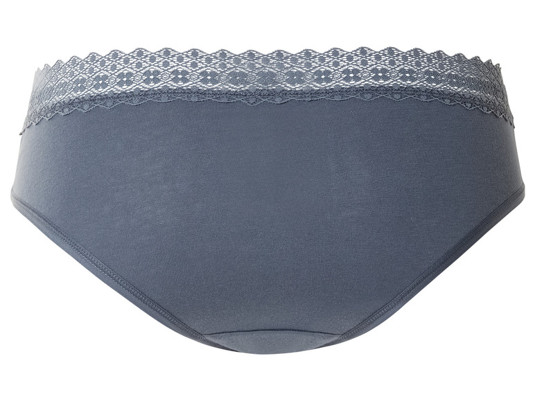 Ein dunkelblauer Slip mit Spitze.