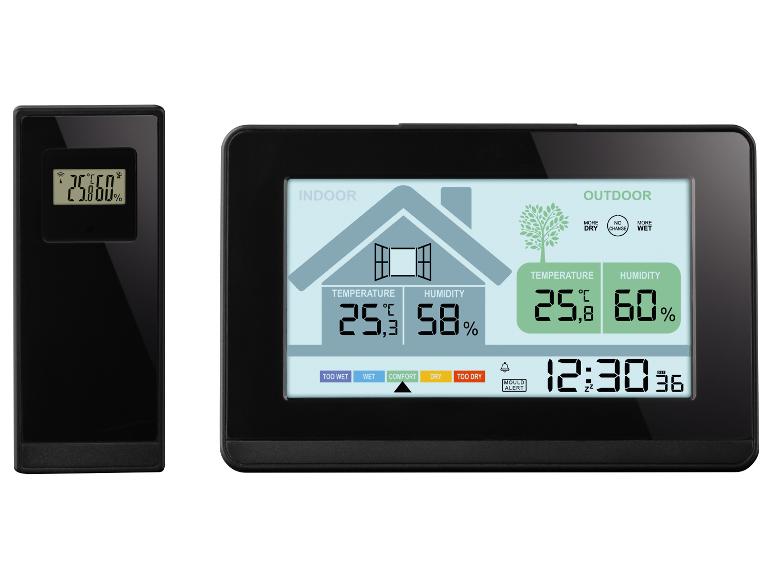Digitales Thermometer- und Hygrometer-Set, das Innen- und Außentemperatur sowie Luftfeuchtigkeit anzeigt.