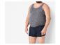 Männerunterwäsche: graues Tanktop und dunkelblaue Boxershorts.