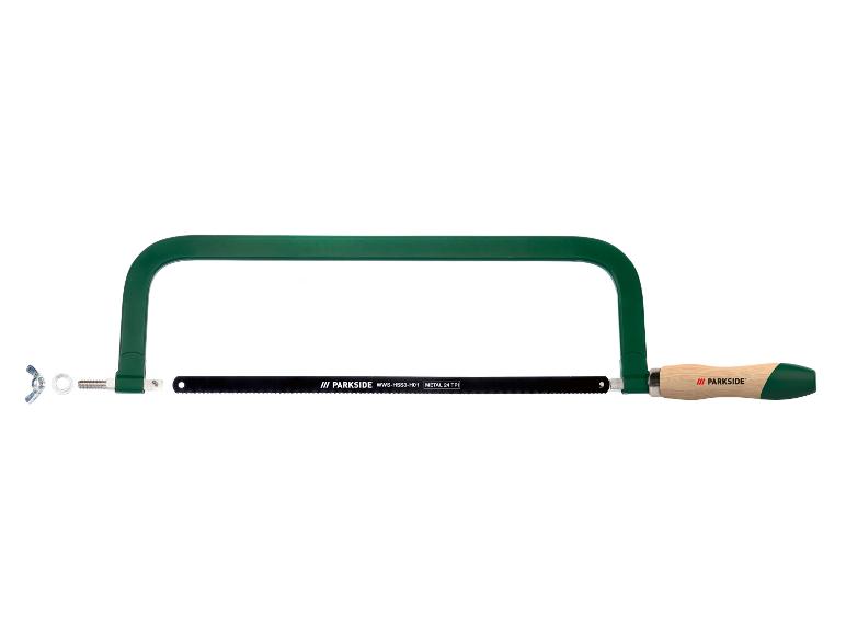 Eine grüne Parkside Metallsäge mit Holzgriff.
