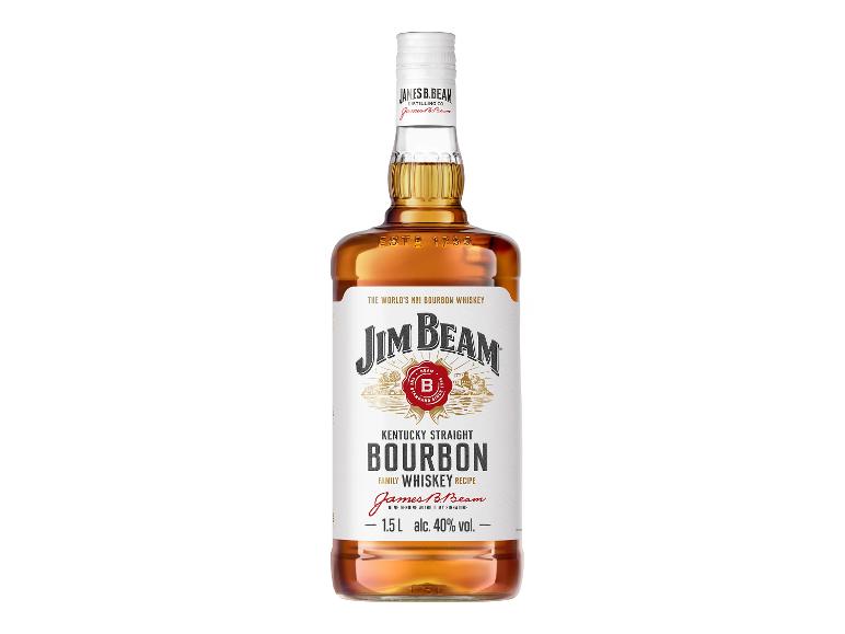 Eine 1,5 L Flasche Jim Beam Kentucky Straight Bourbon Whiskey mit 40% Alkohol.