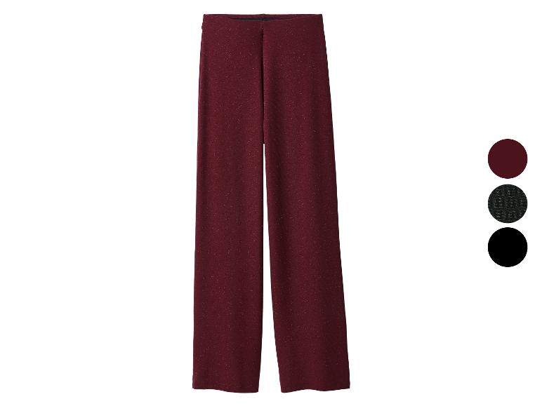Damen-Hose mit weitem Bein in Bordeaux mit Glitzer, mit schwarzen und dunkelgrünen Farboptionen.