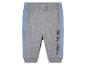 Graue Jogginghose mit blauen Streifen und Mickey Mouse-Print.