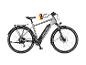 Graues E-Trekkingbike mit integriertem Akku und Gepäckträger, entworfen in Germanland.