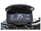 Digitales Armaturenbrett eines Elektrorollers mit Geschwindigkeit (35 km/h), Batteriestand und Kilometerstand.