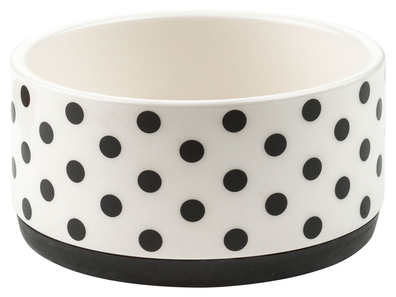 Weiße Keramik Schüssel mit schwarzen Punkten