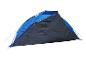 Blau-schwarzes Campingzelt mit Sonnendach.